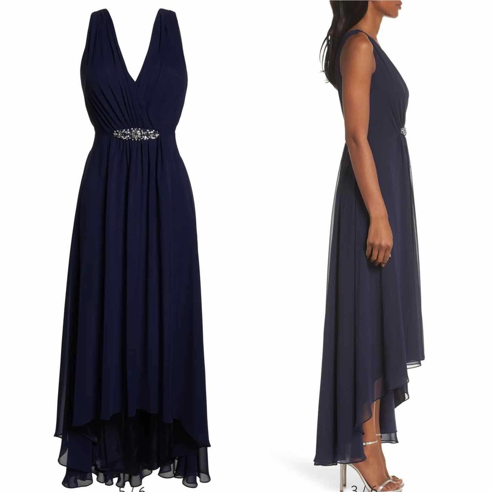 Eliza J Crystal Detail High-Low Gown Size US 8 Navy NWT